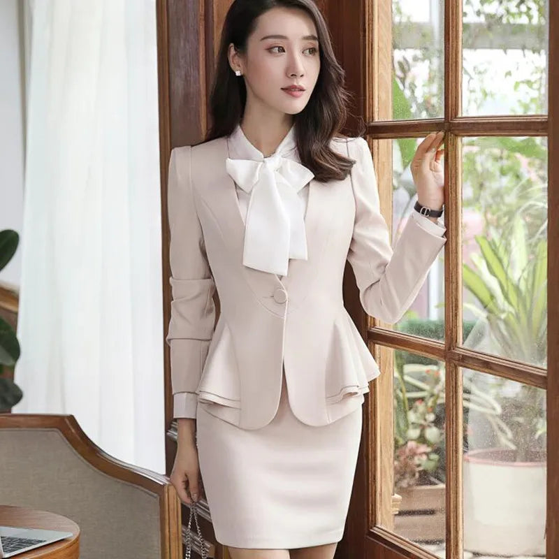 Formal Long Sleeve Hem Ruffles Office Ladies Work Uniforms