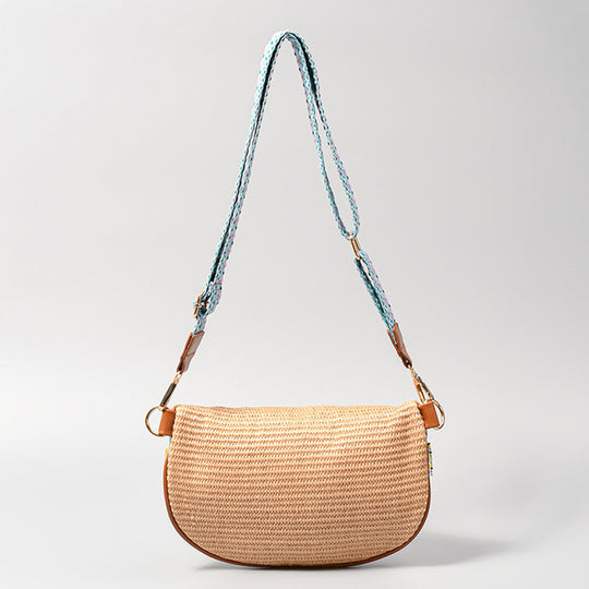 Bead Trim Straw Weave Crossbody Bag