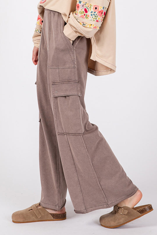 SAGE + FIG Knit Terry Mineral Wash Wide Leg Pants