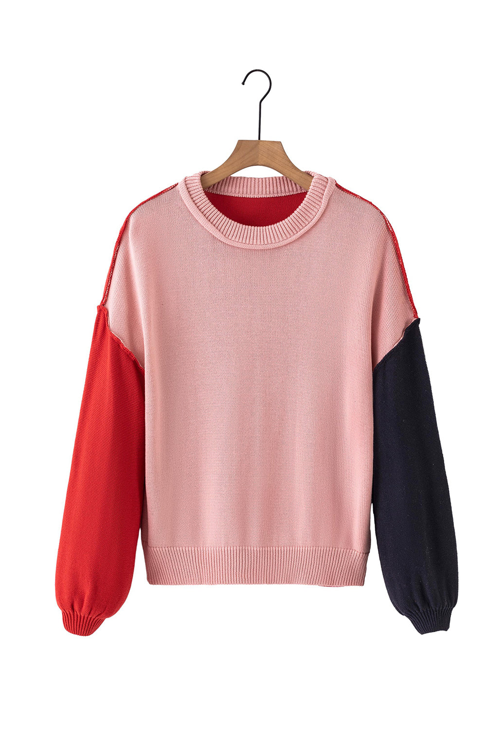 Contrast Round Neck Dropped Shoulder Sweater