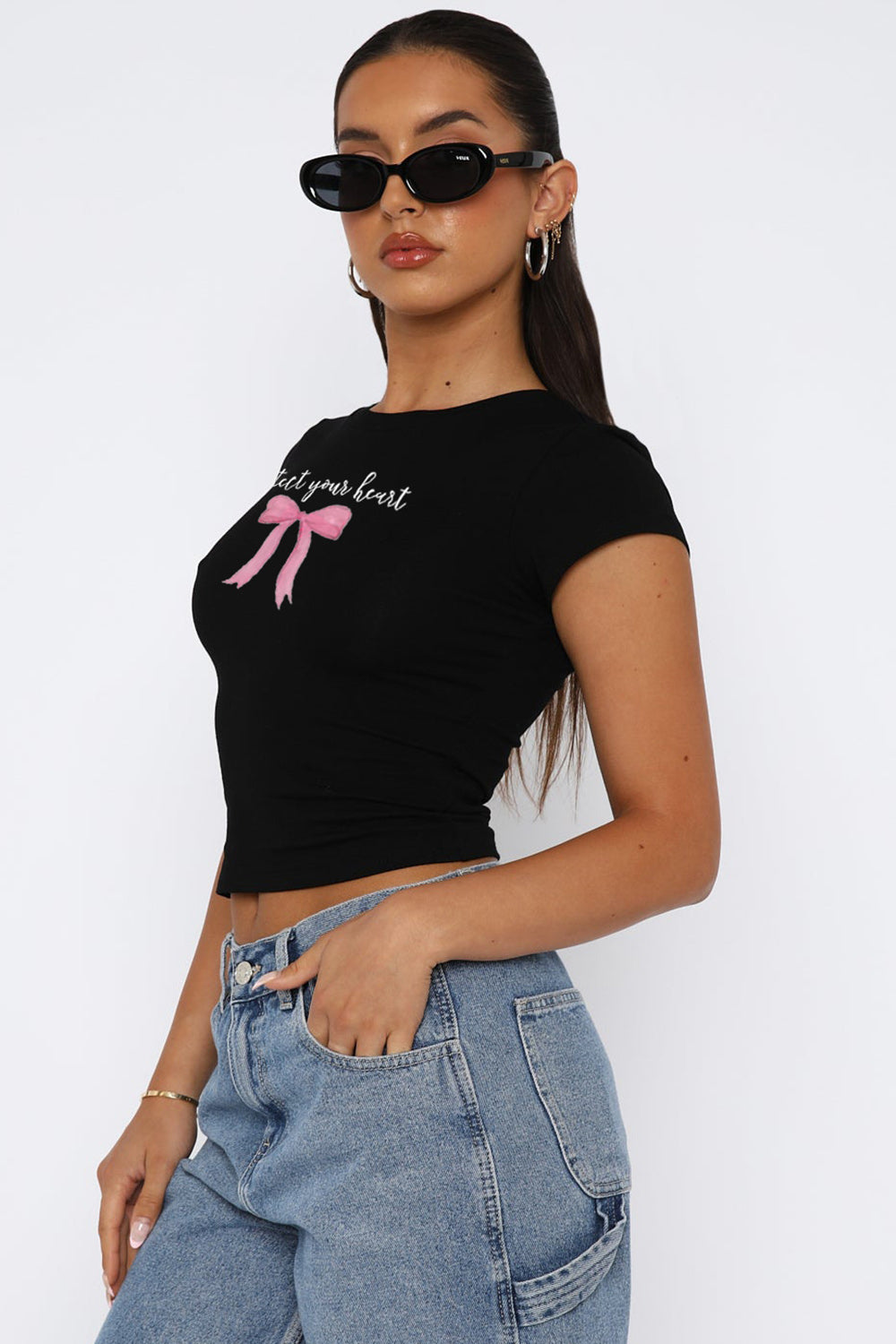 bow graphic round neck short sleeve