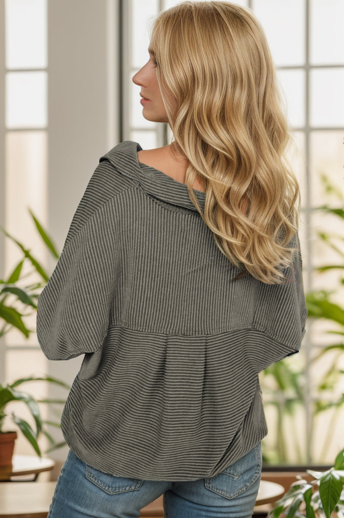 Striped Batwing Sleeve Dropped Shoulder Jacket