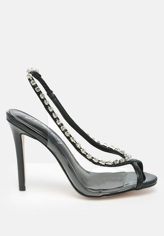 Camarine Clear Diamante Slingback High Heeled Sandals-5