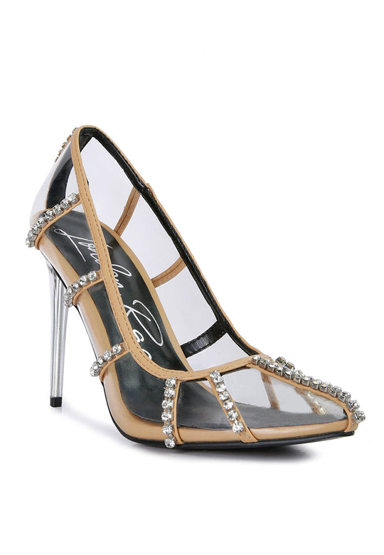 diamante clear stiletto heel pumps