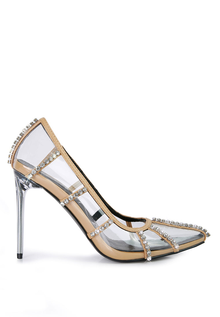 diamante clear stiletto heel pumps