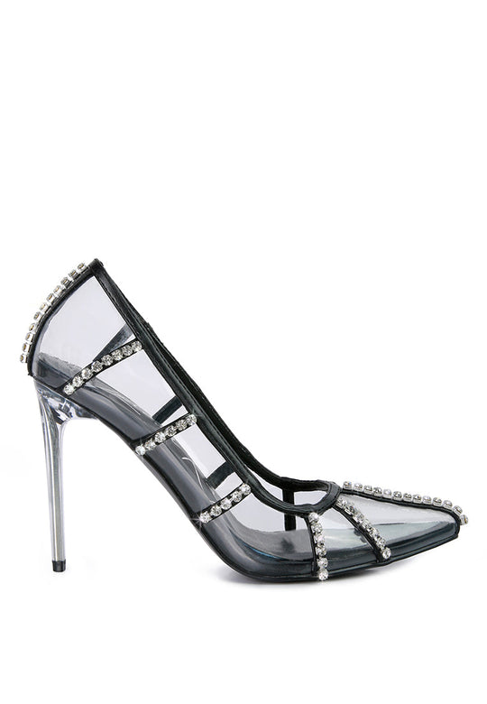 diamante clear stiletto heel pumps