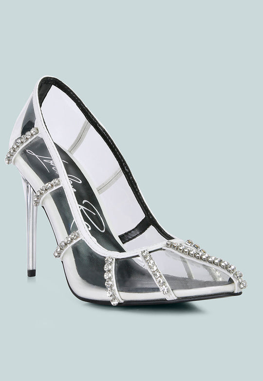 diamante clear stiletto heel pumps