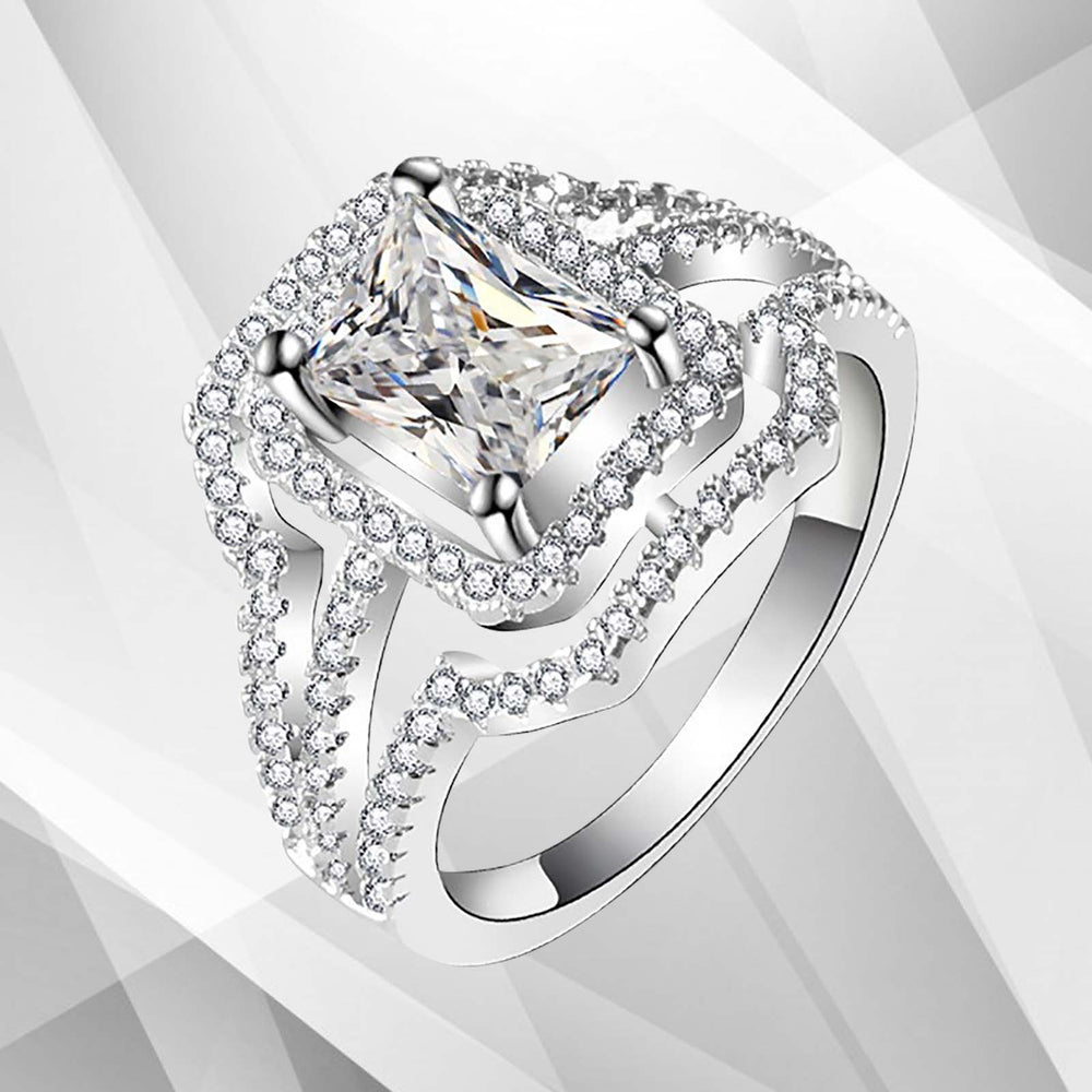 3.2Ct Square-Cut Diamond Cushion Halo Bridal Engagement Ring 18K White