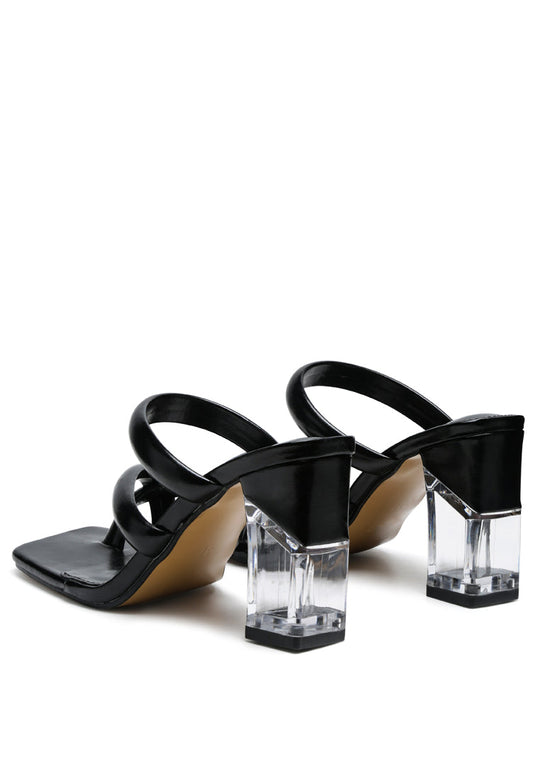 erised clear block heel cross strap sandals