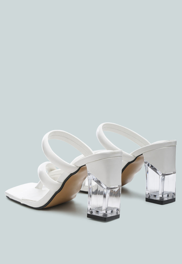 erised clear block heel cross strap sandals