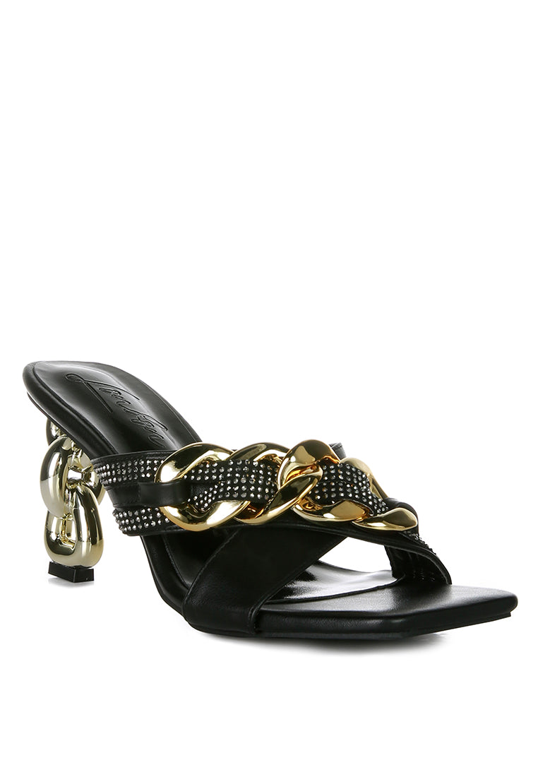 evelane metallic chain rhinestone sandals