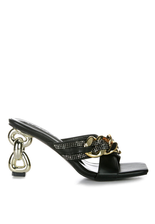 evelane metallic chain rhinestone sandals