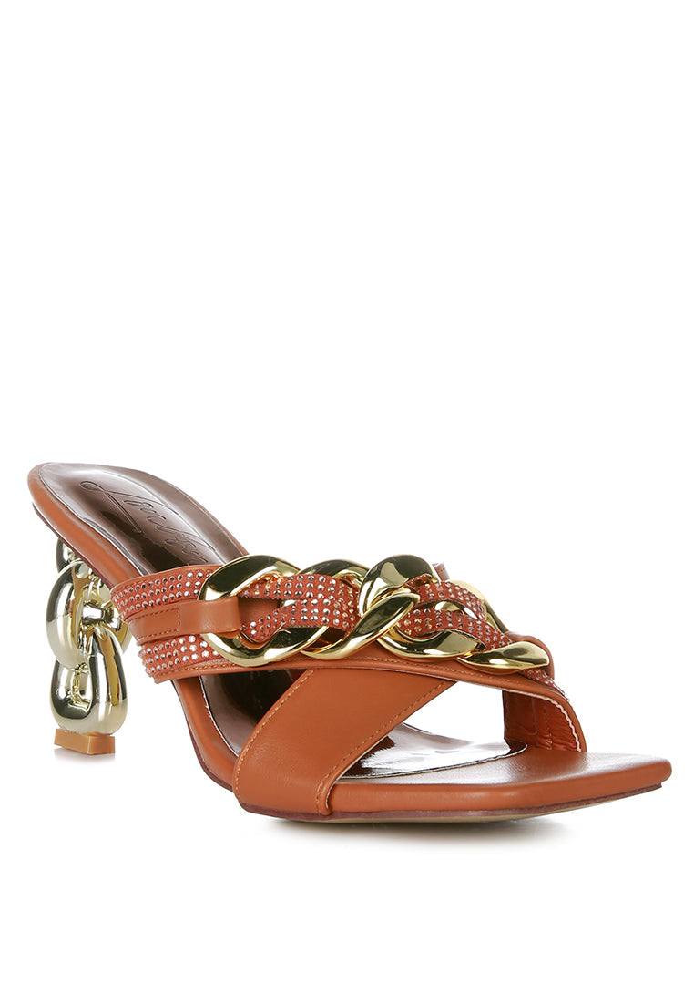 evelane metallic chain rhinestone sandals