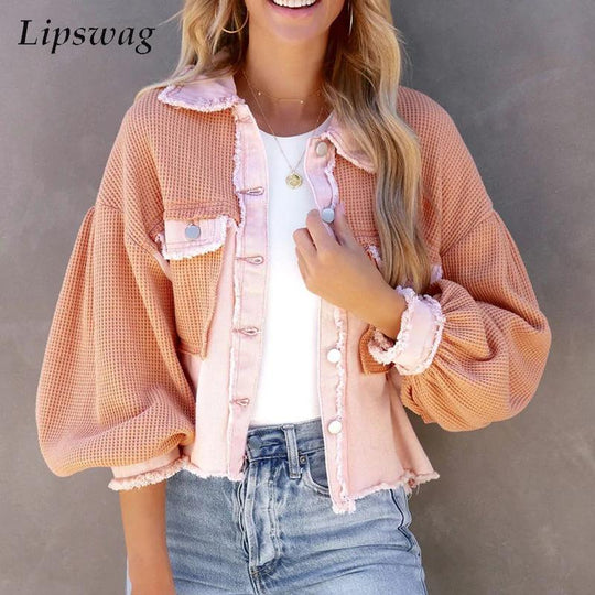 Vintage Patchwork Short Coats Loose Casual Single-breasted Jackets