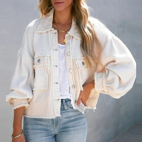 Vintage Patchwork Short Coats Loose Casual Single-breasted Jackets