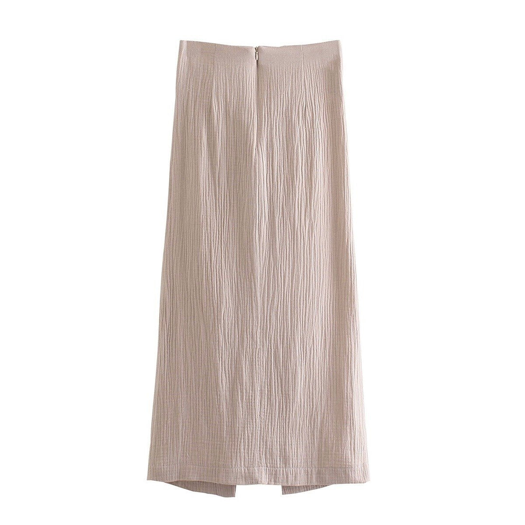 Bowknot Slit Long Skirt Khaki High Waist Maxi Skirt