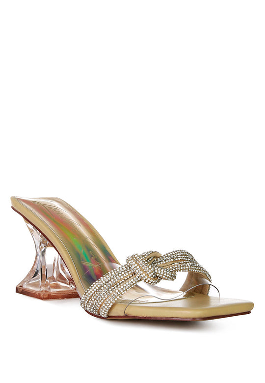 hiorda rhinestone knotted spool heel sandals