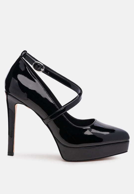 Pixie Dust Patent Faux Leather Cross Strap Pumps-6