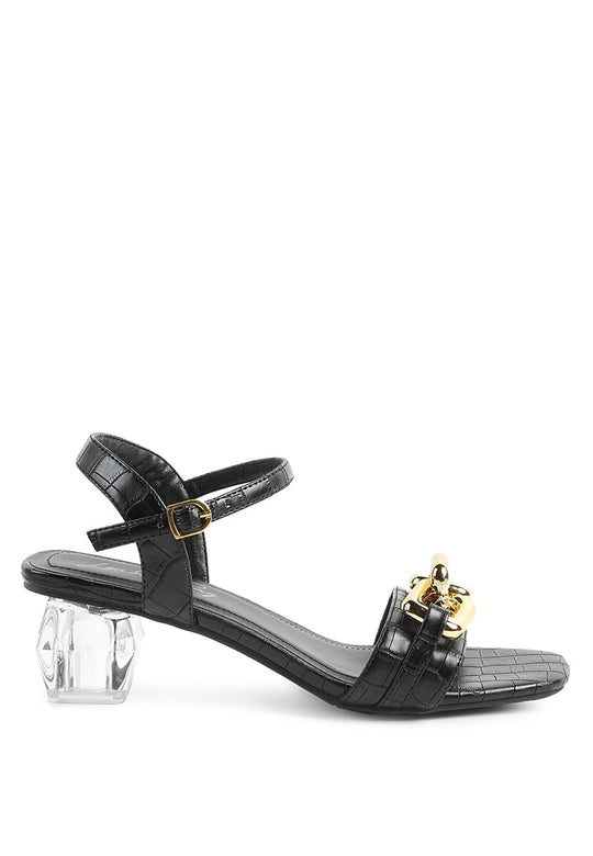 icicle clear low heel metal chain sandals