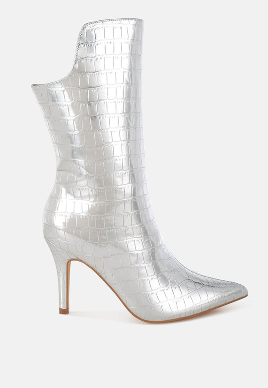 Kultrus Croco Stiletto Heel Mid-Calf Boots-0