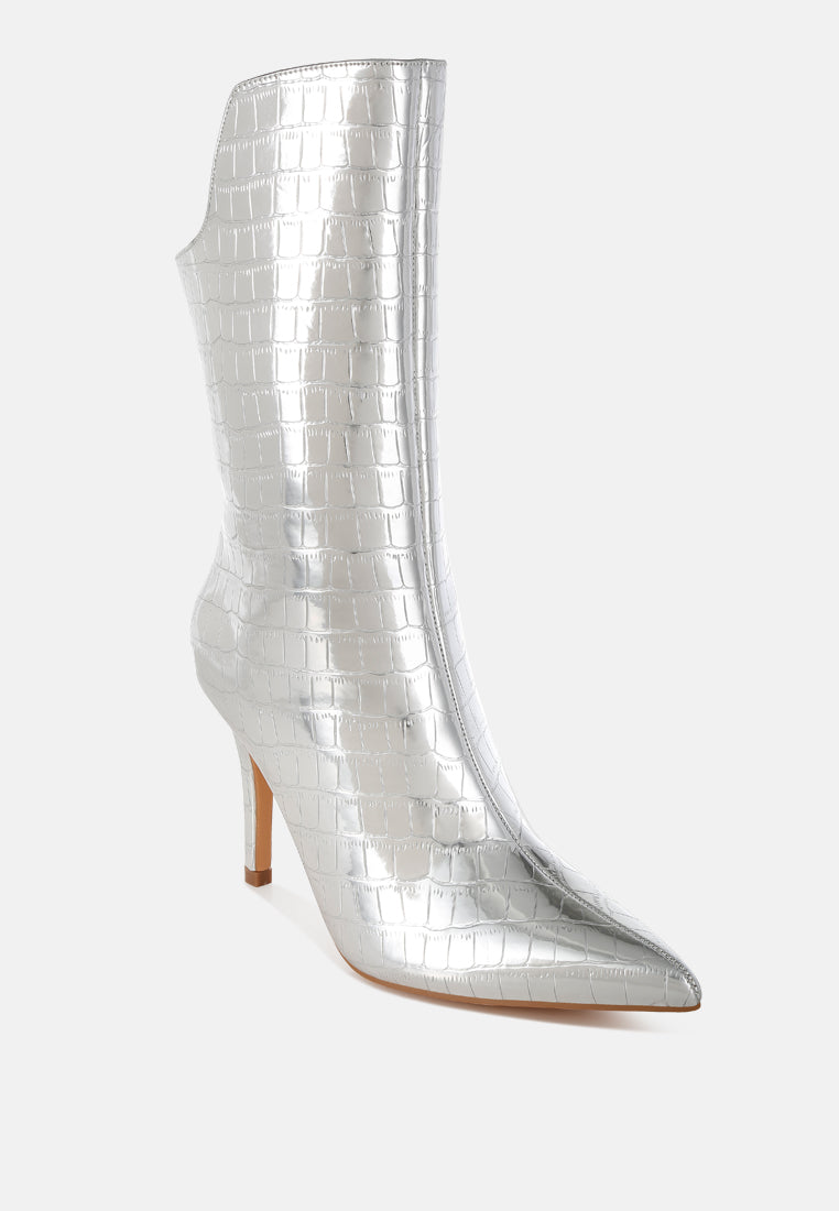Kultrus Croco Stiletto Heel Mid-Calf Boots-1