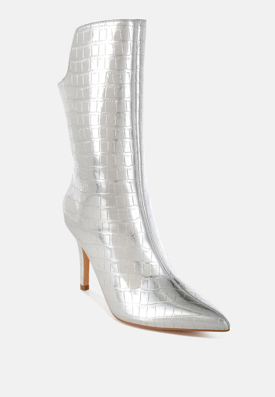 Kultrus Croco Stiletto Heel Mid-Calf Boots-1