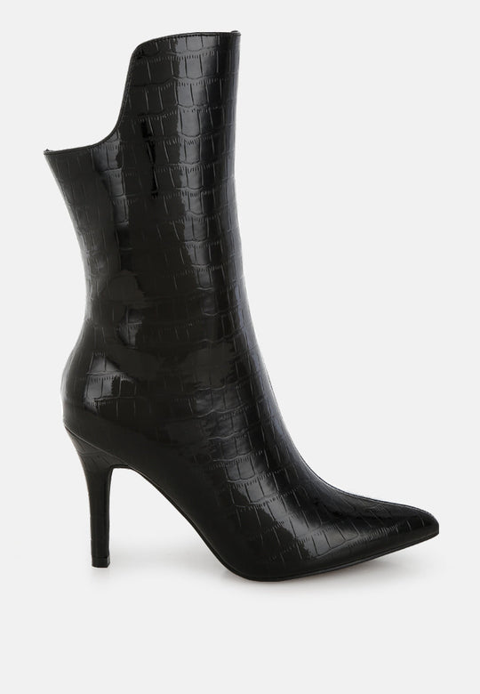 Kultrus Croco Stiletto Heel Mid-Calf Boots-5