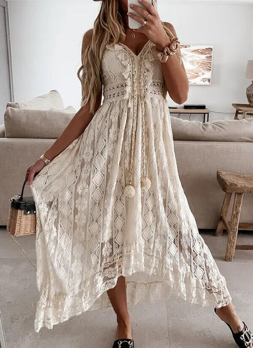 Long Dress Women Casual Dresses Maxi Vestidos Sleeveless Tassel Lace