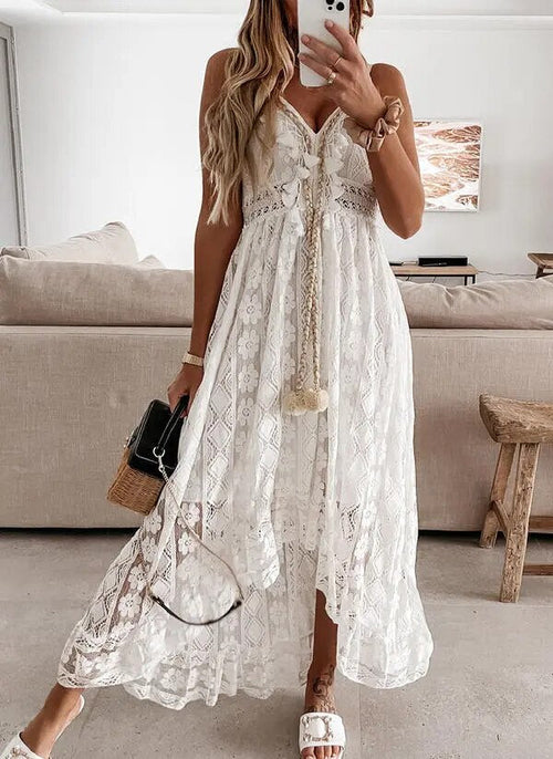 Long Dress Women Casual Dresses Maxi Vestidos Sleeveless Tassel Lace