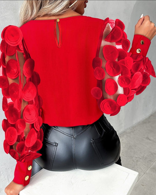 Autumn long sleeved fashionable round neck petal sleeve shirt shirt