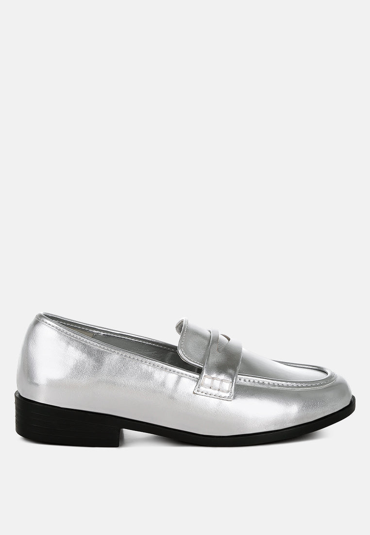 Rugle Metallic Faux Leather Flat Loafers-0