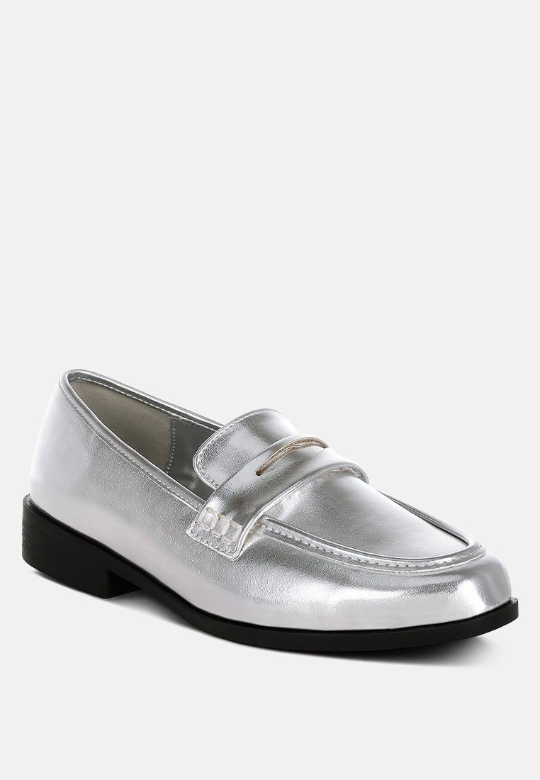 Rugle Metallic Faux Leather Flat Loafers-1