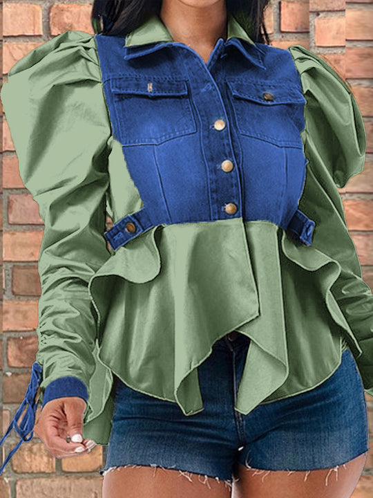 Long Sleeve Denim Patchwork Chic Jacket Tops