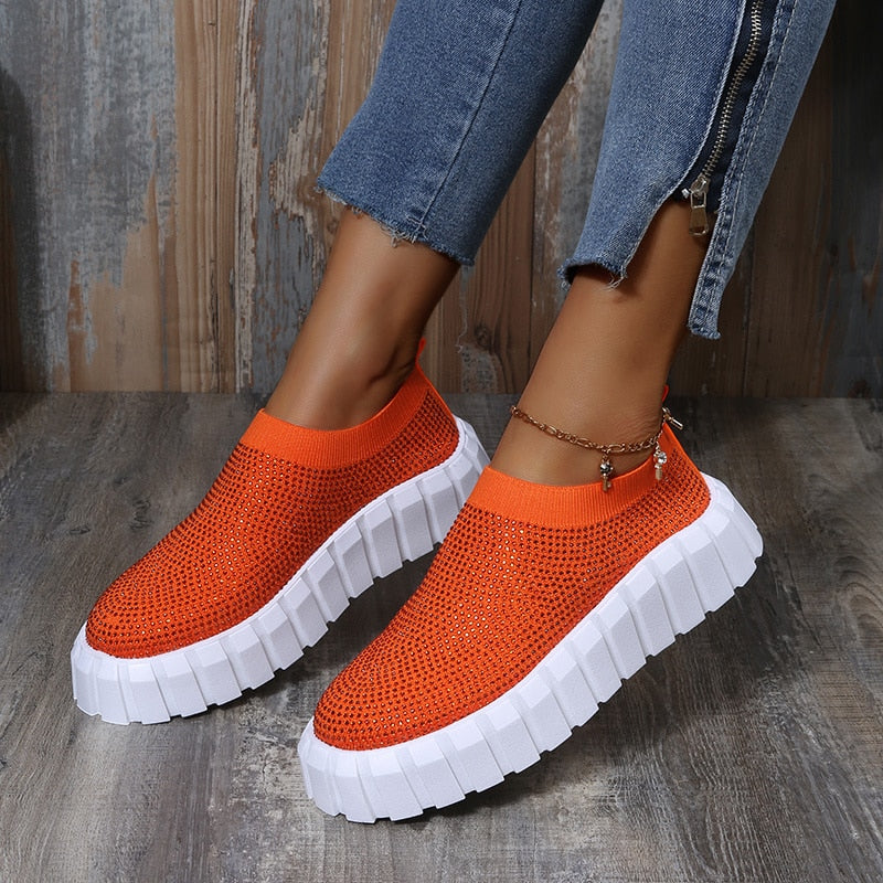 2022 Bling Bling Female Mesh Platform Vulcanized Shoes