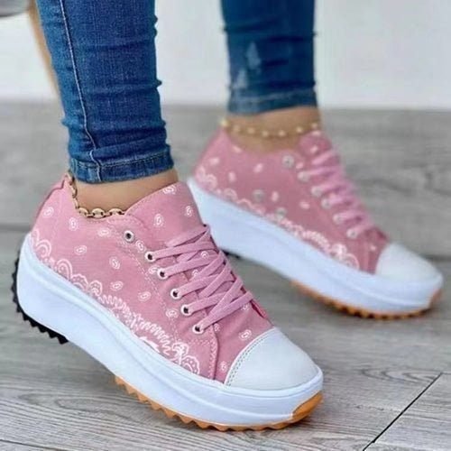 Fashion  Casual Sport Shoes Pattern Canvas Women Sneakers