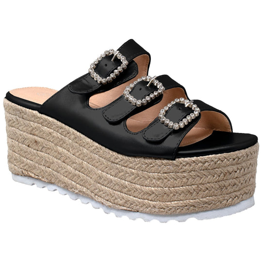 Rhinestone Platform Espadrille Wedge Sandal