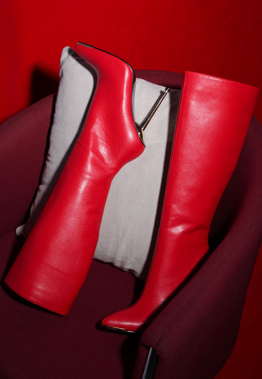 Hale Faux Leather Pointed Heel Calf Boots-1
