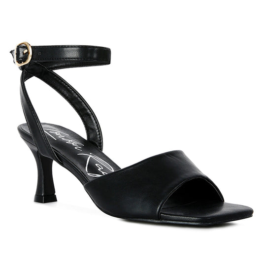 Black Mid Heel Ankle Strap Sandals