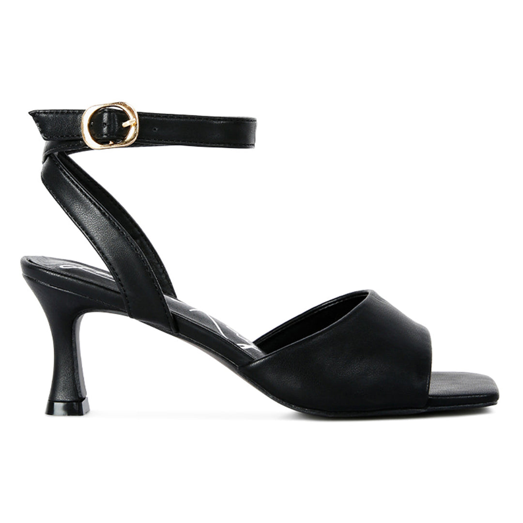 Black Mid Heel Ankle Strap Sandals