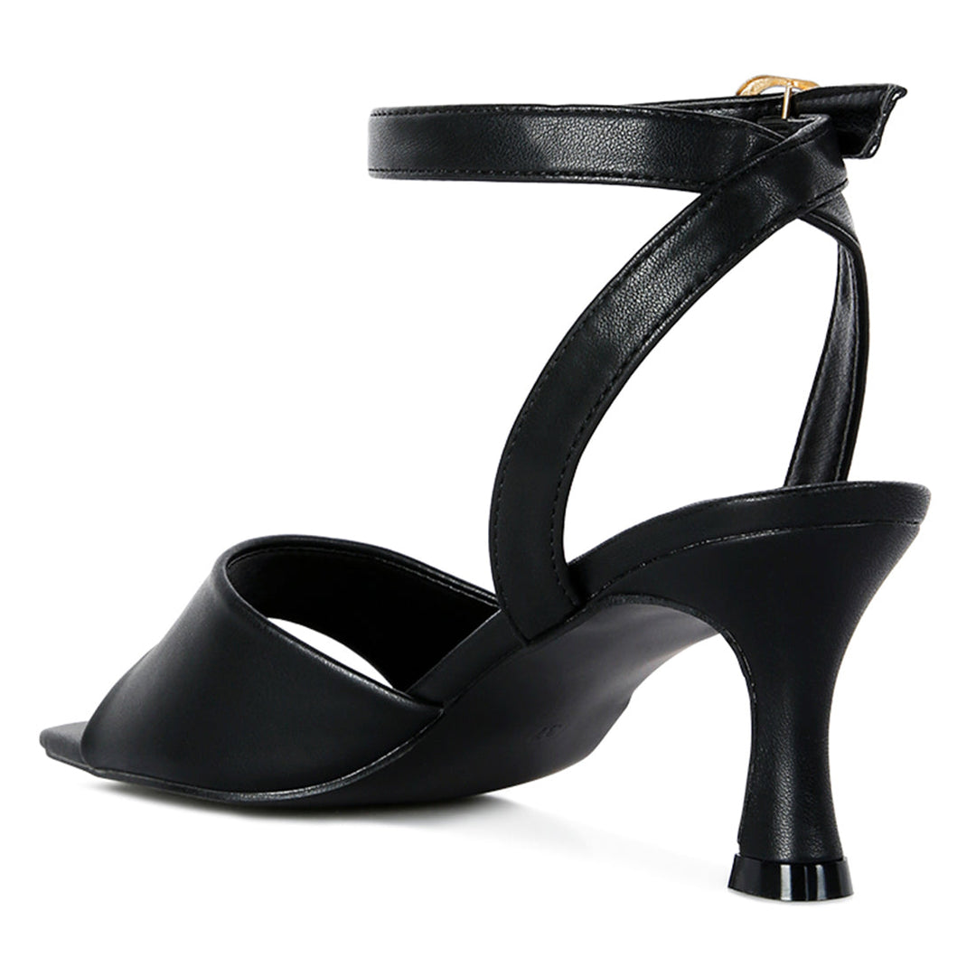 Black Mid Heel Ankle Strap Sandals