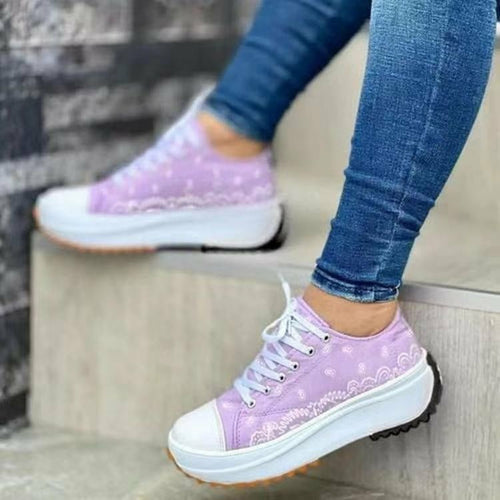 Fashion  Casual Sport Shoes Pattern Canvas Women Sneakers