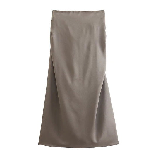 With Knotted Front Slit Midi Skirt  High Waist Side Zipper Skirts