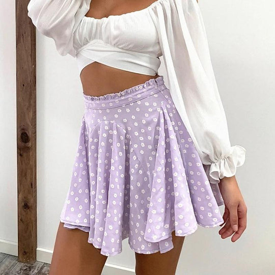 Summer High Waist A Line Floral Print Skirt