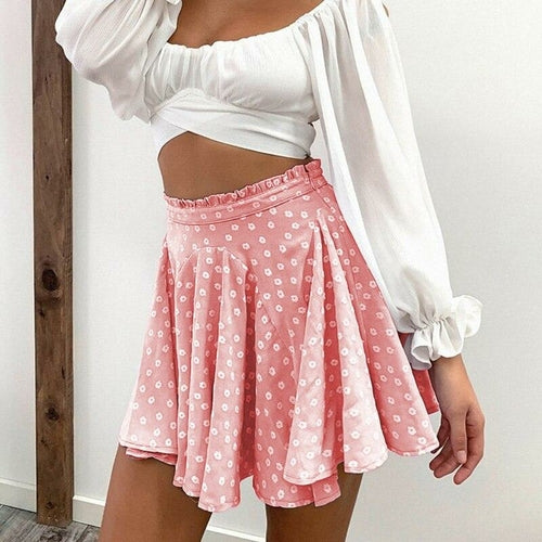 Summer High Waist A Line Floral Print Skirt