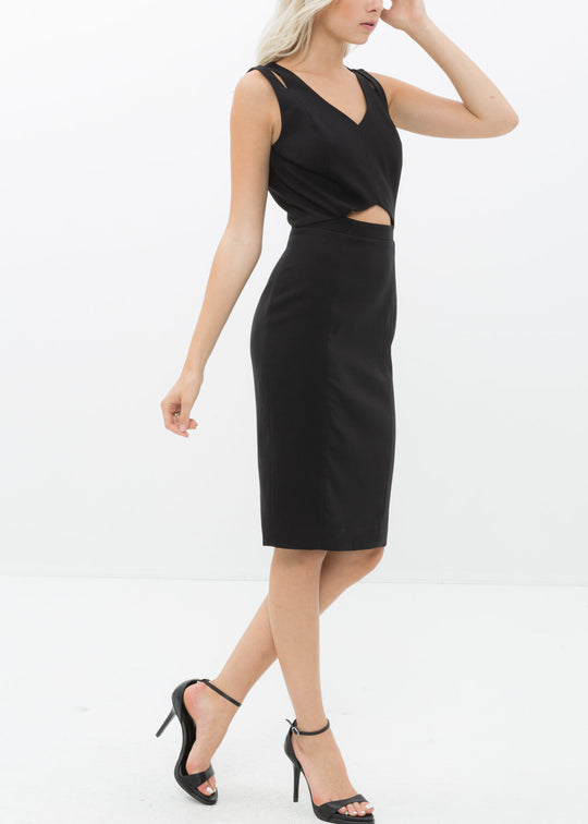 Women's Set Impression Keyhole Front Midi Dress In Black