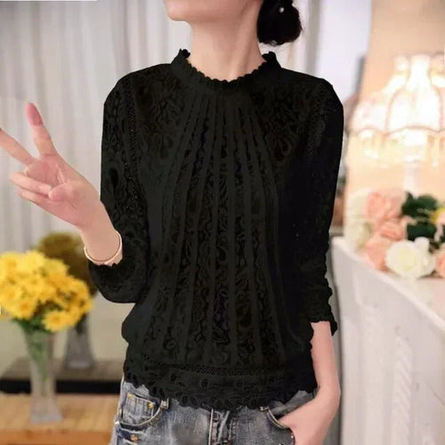 Women Long Sleeve Chiffon Lace Blouse Spring Autumn Elegant New Tops