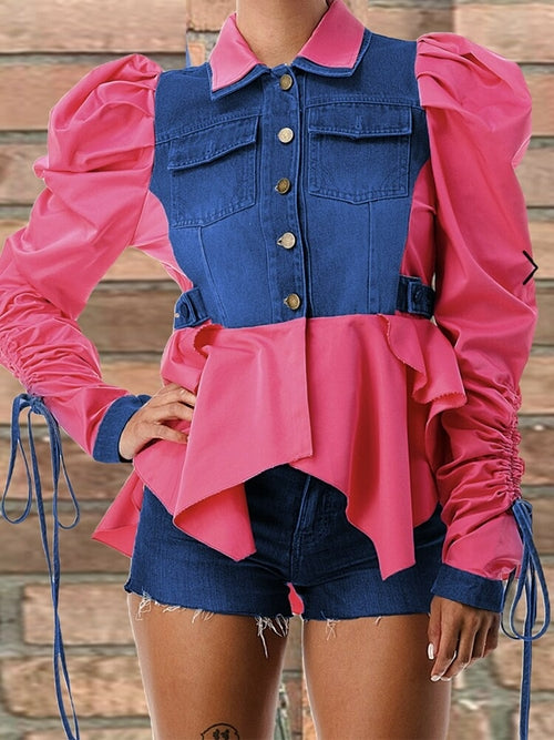 Long Sleeve Denim Patchwork Chic Jacket Tops