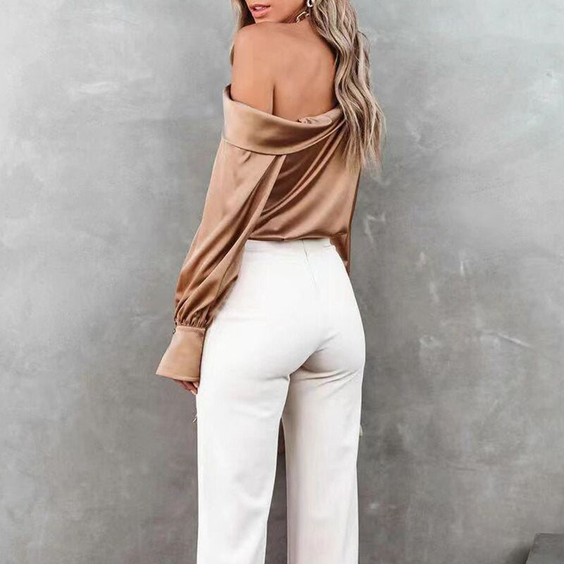 Sexy Off Shoulder Satin Blouse Pullover