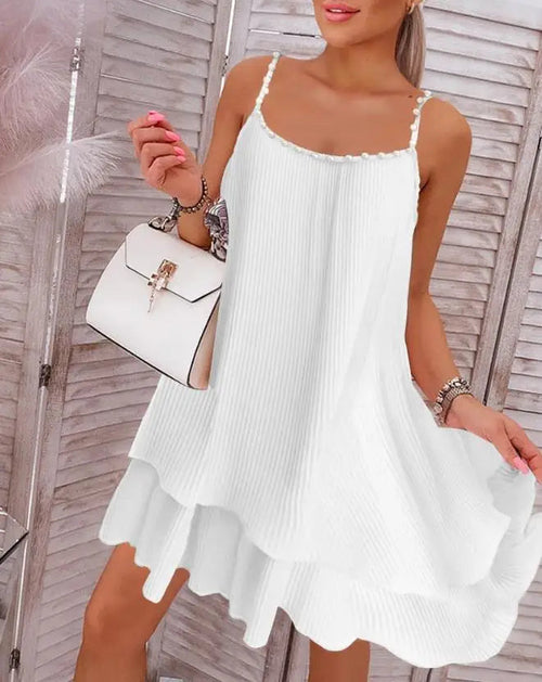 Women's Dresses Summer Fashion Layered Pearls Strap Pleated Casual