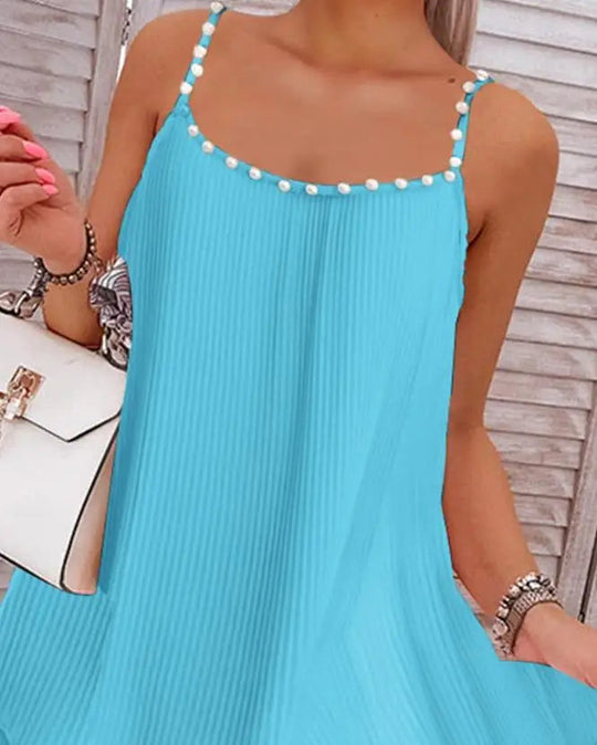 Women's Dresses Summer Fashion Layered Pearls Strap Pleated Casual